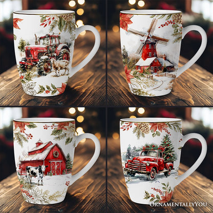 Fancy Farmhouse Holiday Set of 4 Ceramic Mugs  DAME BOHEME
