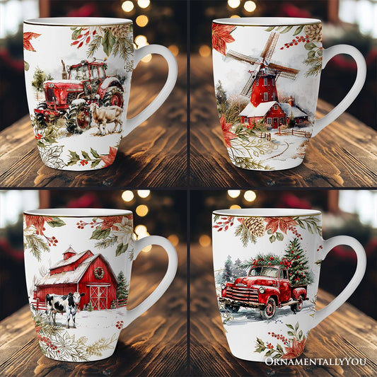 Fancy Farmhouse Holiday Set of 4 Ceramic Mugs  DAME BOHEME