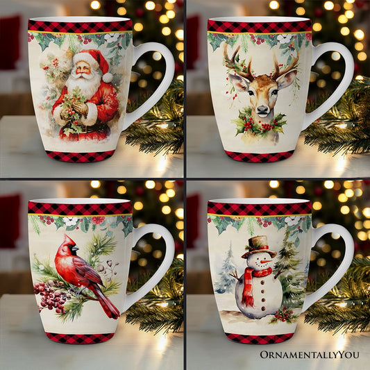 Festive Country Plaid Set of 4 Ceramic Mugs  DAME BOHEME