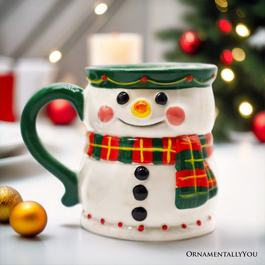Wonderful Plaid Scarf Snowman 4" Ceramic Mug, Kitchen Christmas Drinkware Decoration  DAME BOHEME