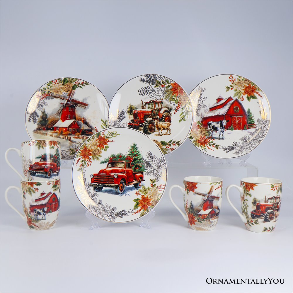 Fancy Farmhouse Holiday Set of 4 Ceramic Mugs  DAME BOHEME