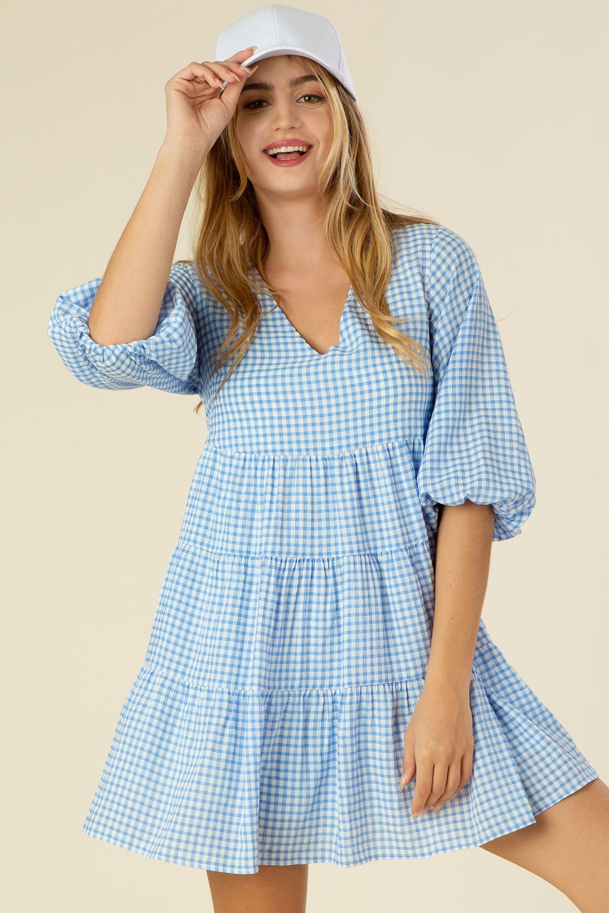 Gingham Checked Tiered Mini Dress