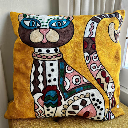 Gold Abstract Art Inspired Cat | Embroidered Pillow Cover  DAME BOHEME
