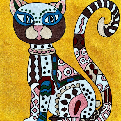 Gold Abstract Art Inspired Cat | Embroidered Pillow Cover  DAME BOHEME