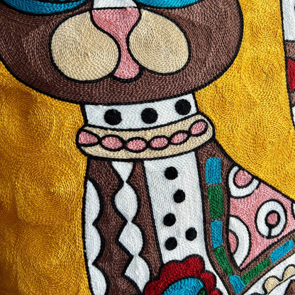 Gold Abstract Art Inspired Cat | Embroidered Pillow Cover  DAME BOHEME