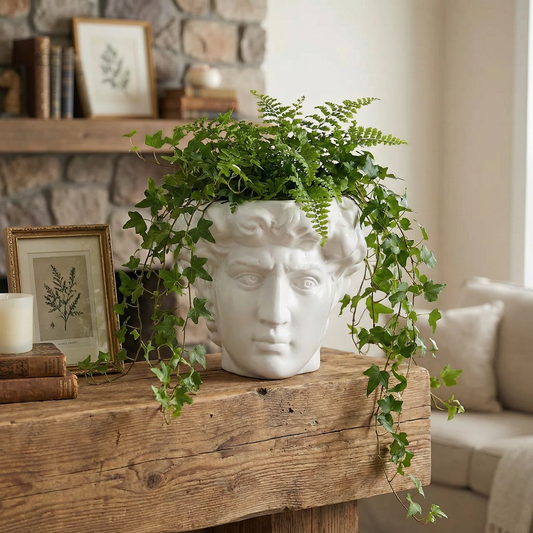 Greek Face Planter Statue | Home Office Table Top Decor Roman Figure | 6.5" x 6"  DAME BOHEME