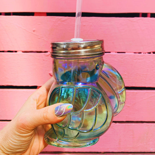 Green Toucan Shaped Sipper | Iridescent Glass| Wine or Cocktail Glass with Straw for Indoors or Outdoors  DAME BOHEME