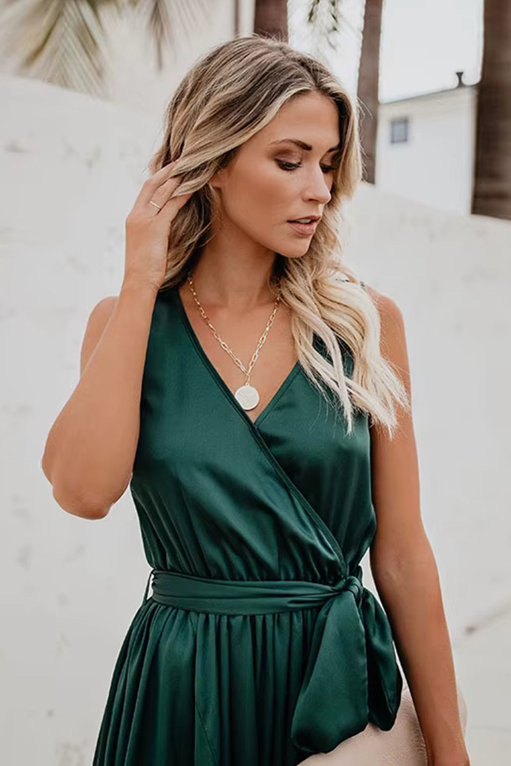 Surplice Tie Waist Maxi Dress Trendsi