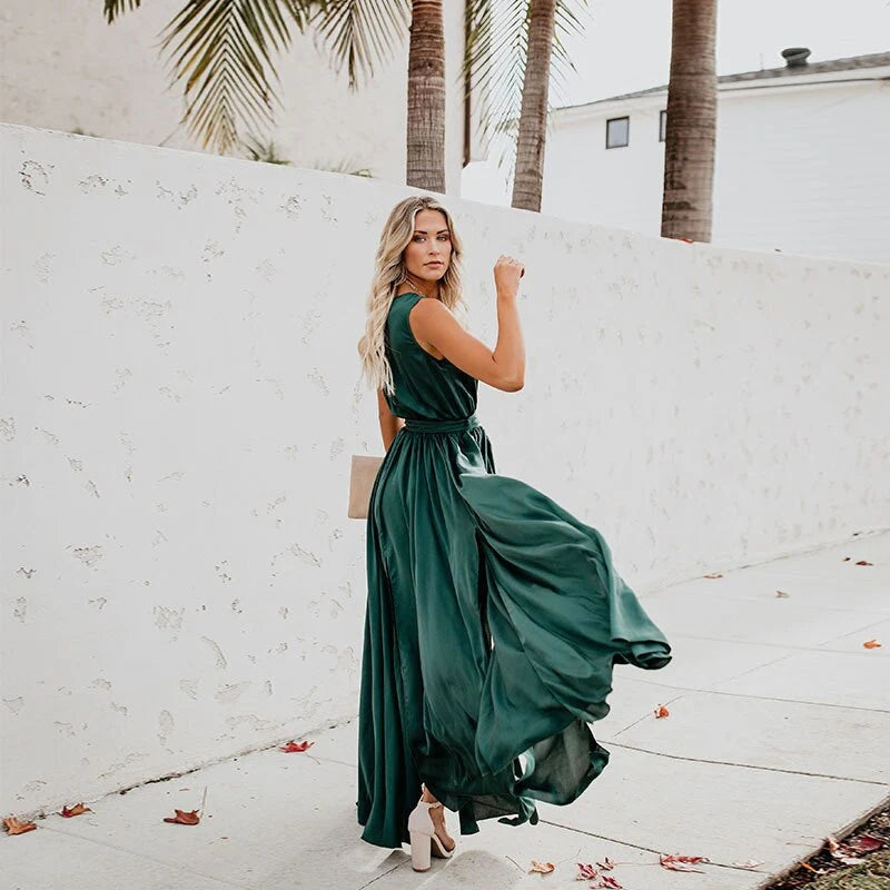 Surplice Tie Waist Maxi Dress Trendsi
