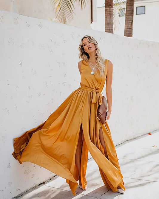 Surplice Tie Waist Maxi Dress Trendsi
