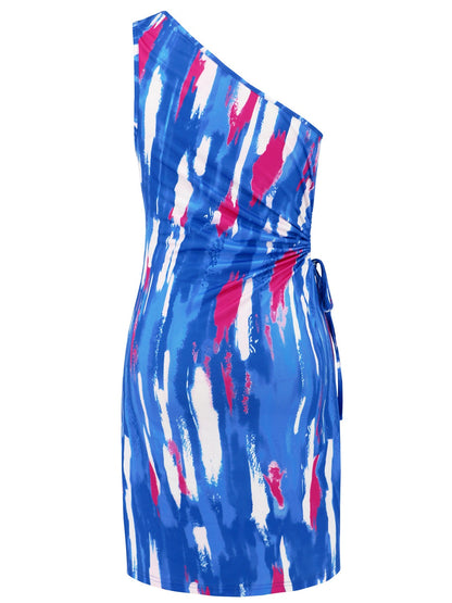 Cutout Printed Sleeveless Asymmetrical Mini Dress Trendsi