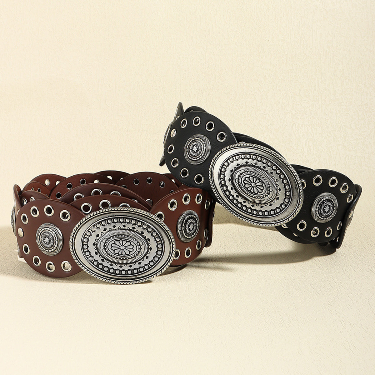 Studded Oval PU Faux Leather Boho Chic Belt Trendsi