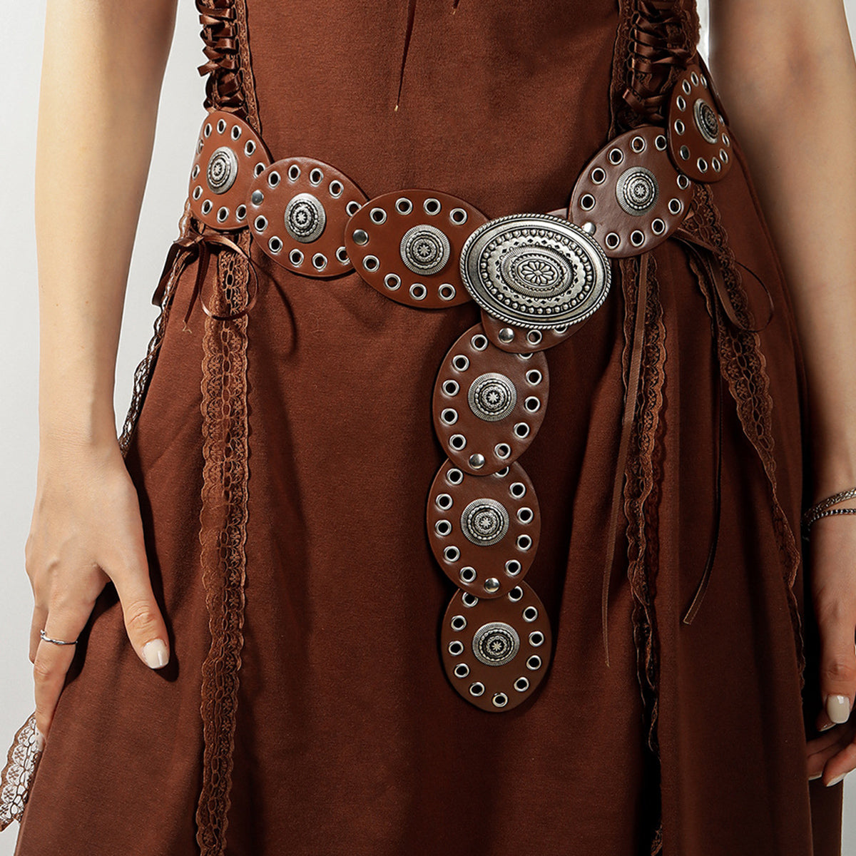 Studded Oval PU Faux Leather Boho Chic Belt Trendsi