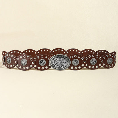 Studded Oval PU Faux Leather Boho Chic Belt Trendsi