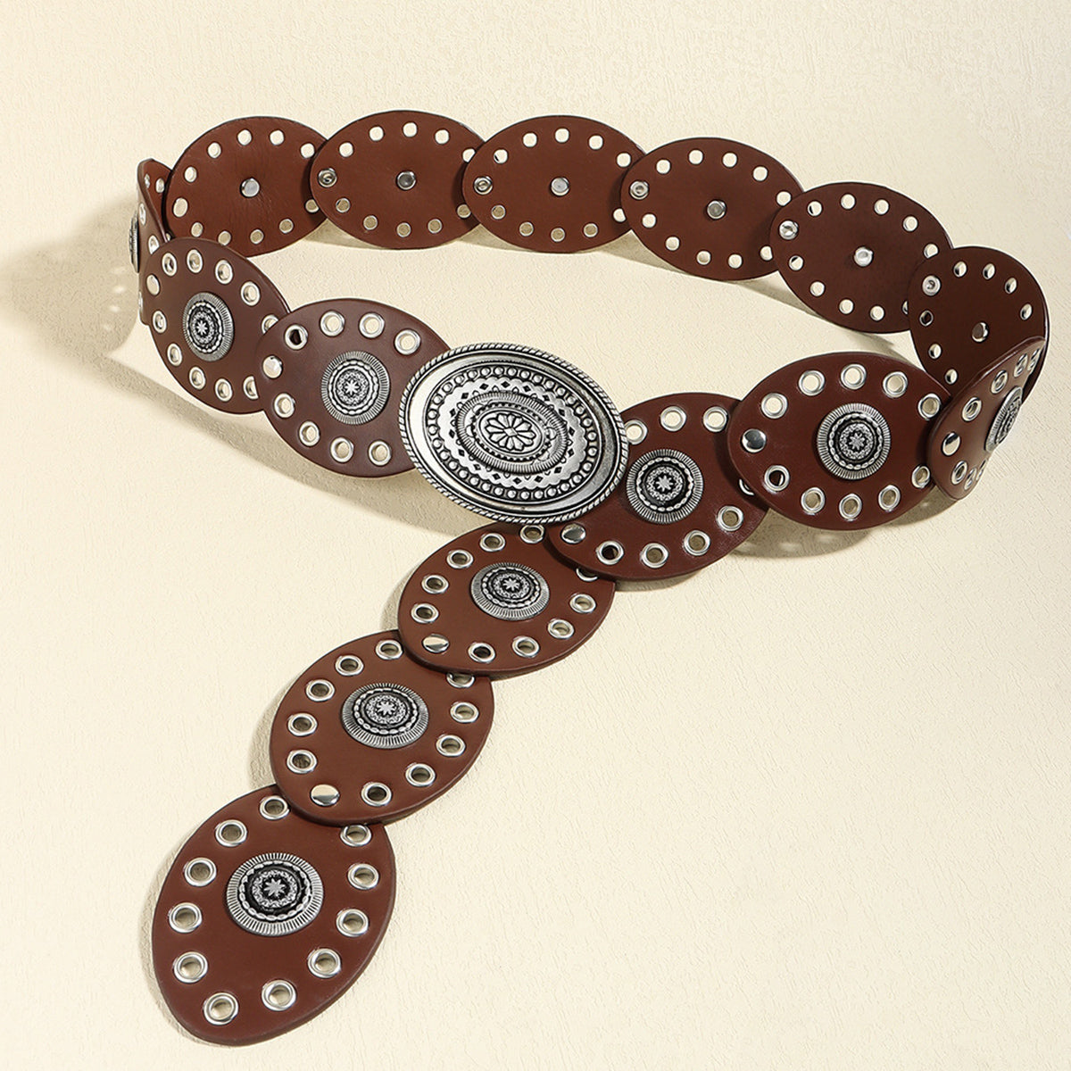 Studded Oval PU Faux Leather Boho Chic Belt Trendsi