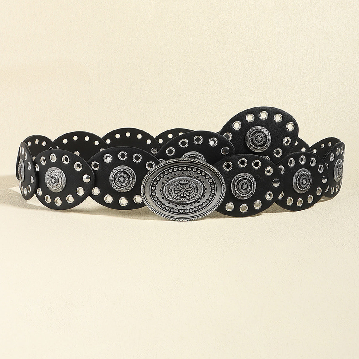 Studded Oval PU Faux Leather Boho Chic Belt Trendsi