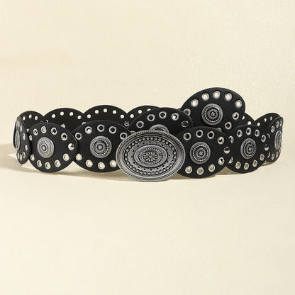 Studded Oval PU Faux Leather Boho Chic Belt Trendsi
