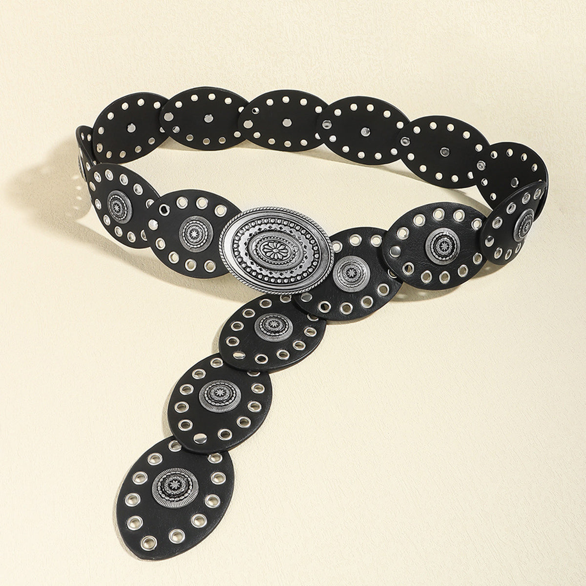 Studded Oval PU Faux Leather Boho Chic Belt Trendsi