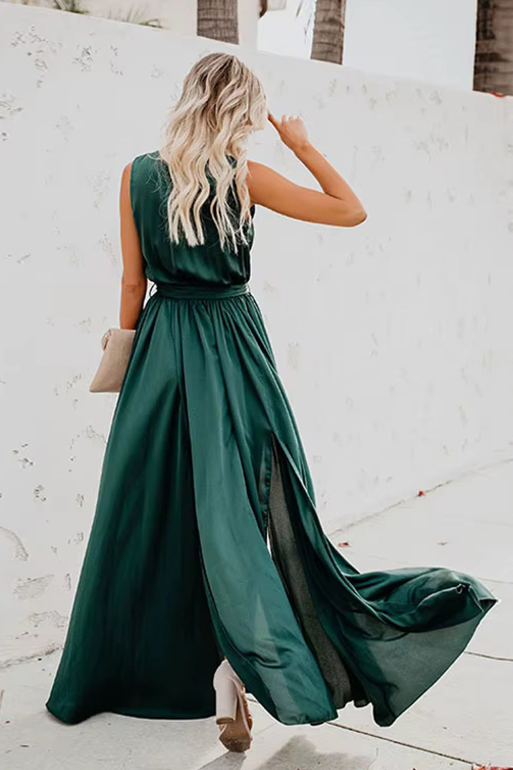 Surplice Tie Waist Maxi Dress Trendsi