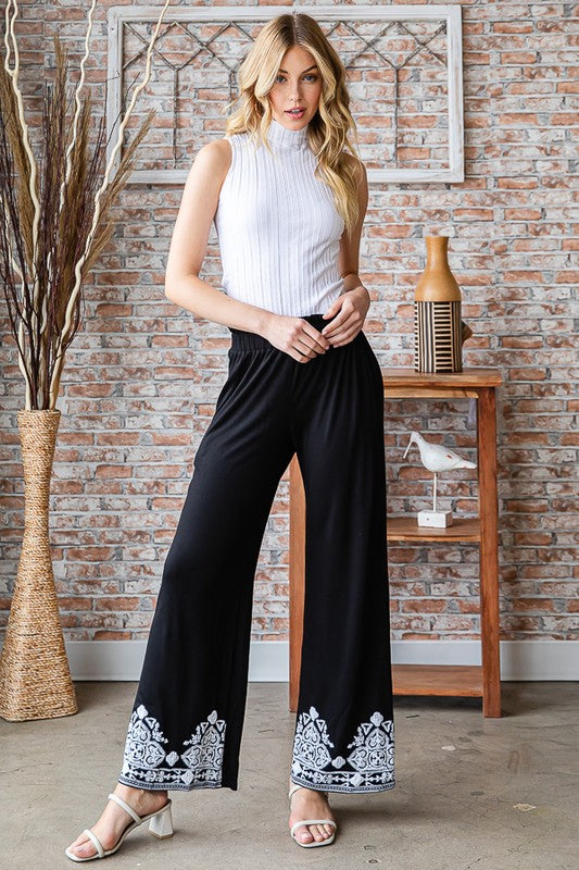 Heimish Embroidered Damask Casual Pants Trendsi