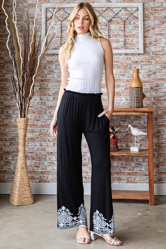 Heimish Embroidered Damask Casual Pants Trendsi