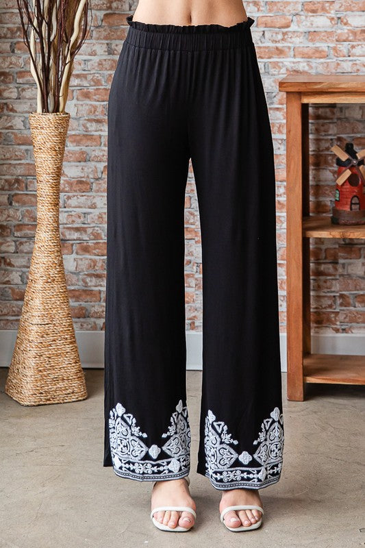 Heimish Embroidered Damask Casual Pants Trendsi