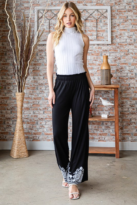 Heimish Embroidered Damask Casual Pants Trendsi