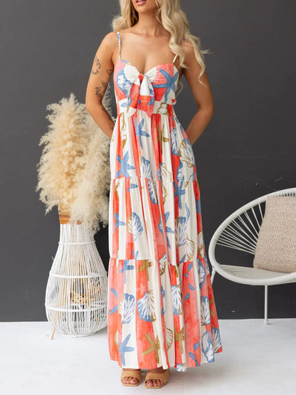 Starfish Striped Print Tie Front Maxi Dress Plus Size Trendsi