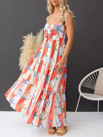 Starfish Striped Print Tie Front Maxi Dress Plus Size Trendsi