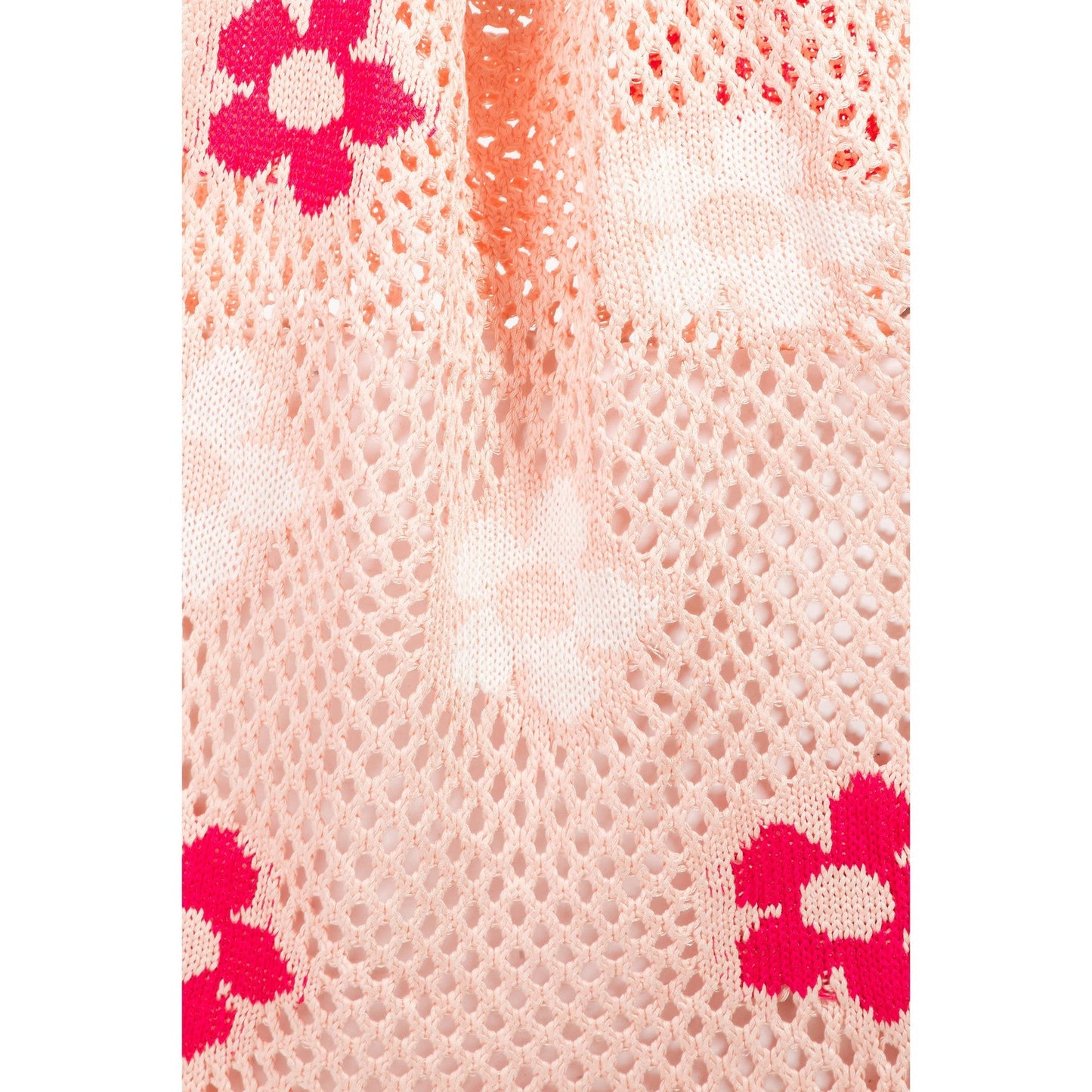 Hippie Boho Knitted Flower Tote | Floral Print Soft Shoulder Bag in Groovy Pink  DAME BOHEME