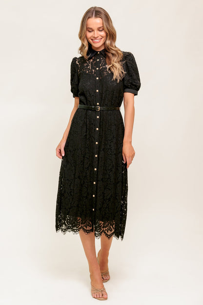 TIMID TO TENACIOUS WOVEN LACE SHIRT DRESS  DAME BOHEME