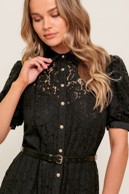 TIMID TO TENACIOUS WOVEN LACE SHIRT DRESS  DAME BOHEME
