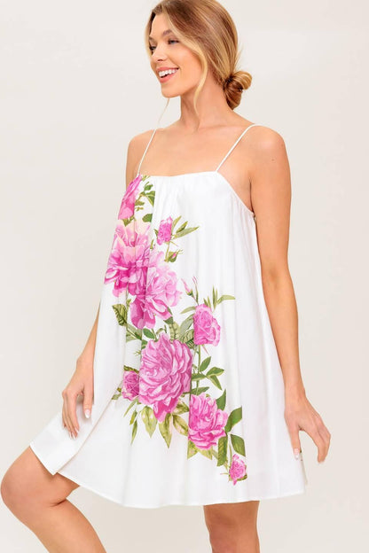 GARDEN WHISPERS PINK FLORAL WOVEN MINI DRESS