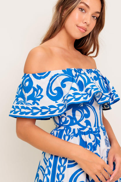 BLOOM SERENADE BLUE WOVEN MIDI DRESS  DAME BOHEME