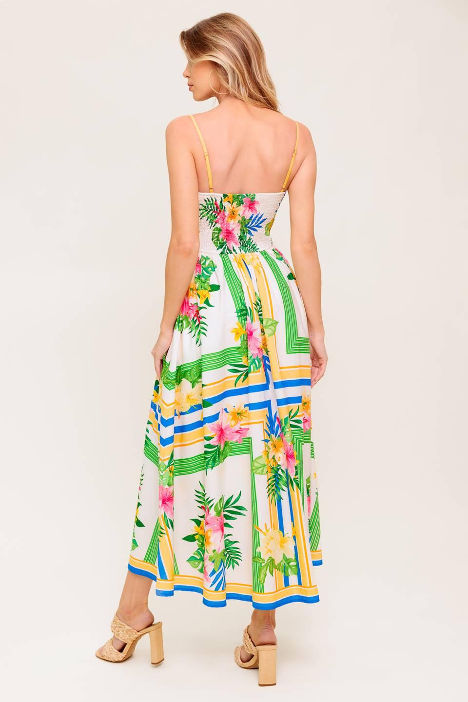 FLORAL HARMONY WOVEN MIDI DRESS