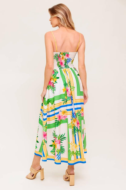 FLORAL HARMONY WOVEN MIDI DRESS