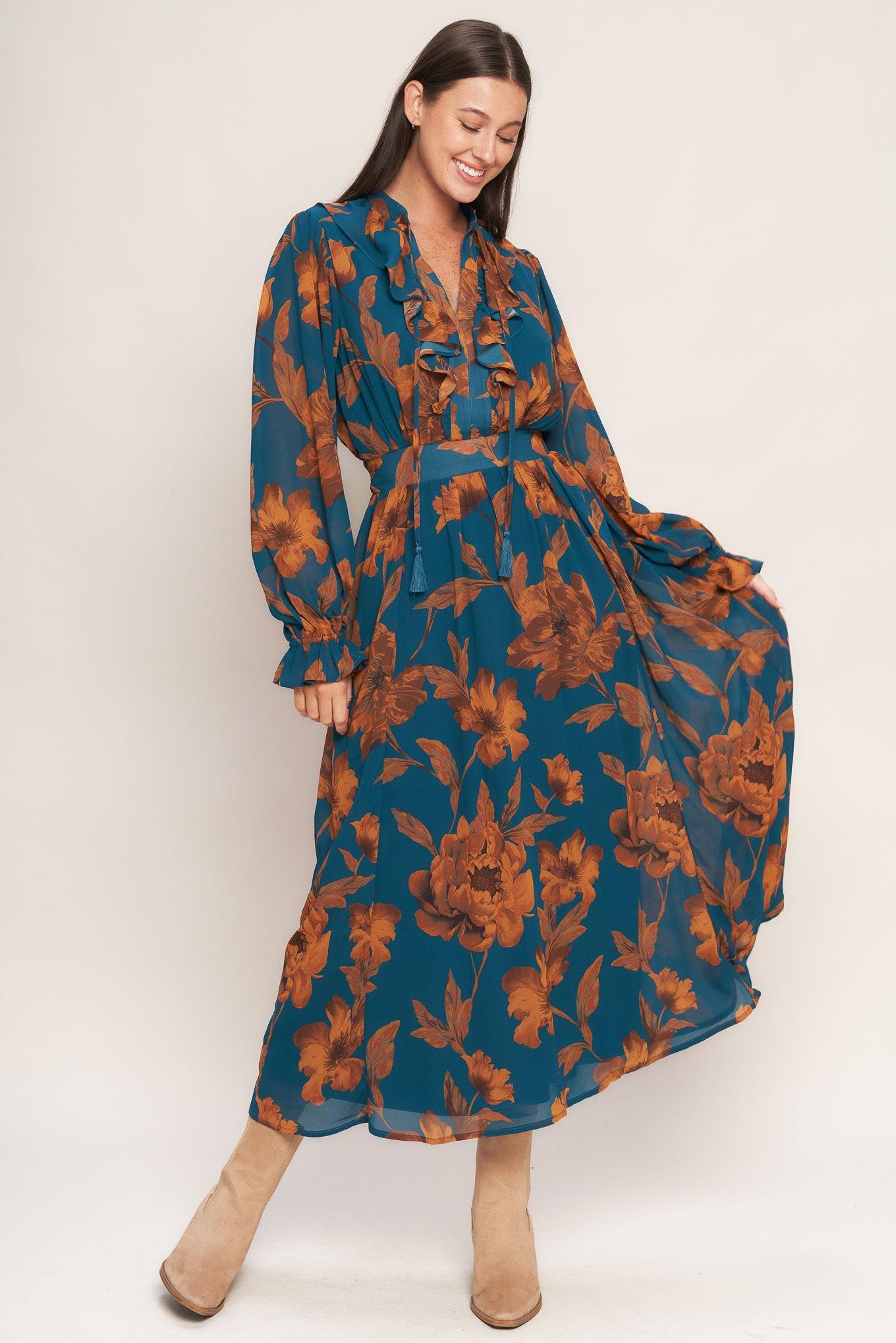 BURNISHED BOTANICA WOVEN MIDI DRESS  DAME BOHEME