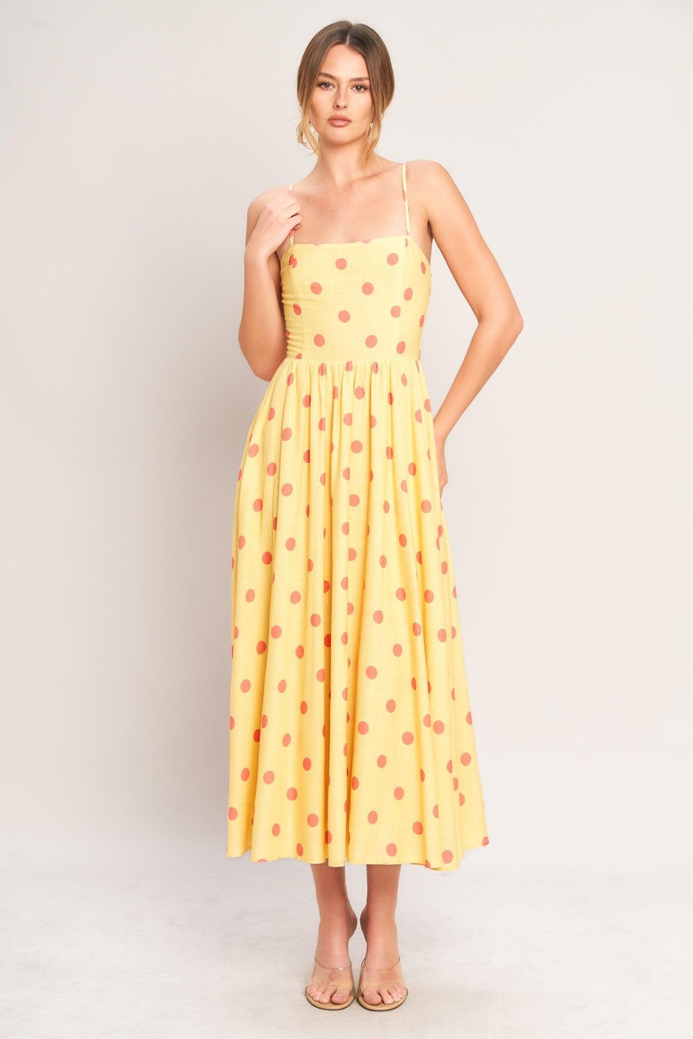 GOLDEN SUMMER POLKA WOVEN MIDI DRESS  DAME BOHEME