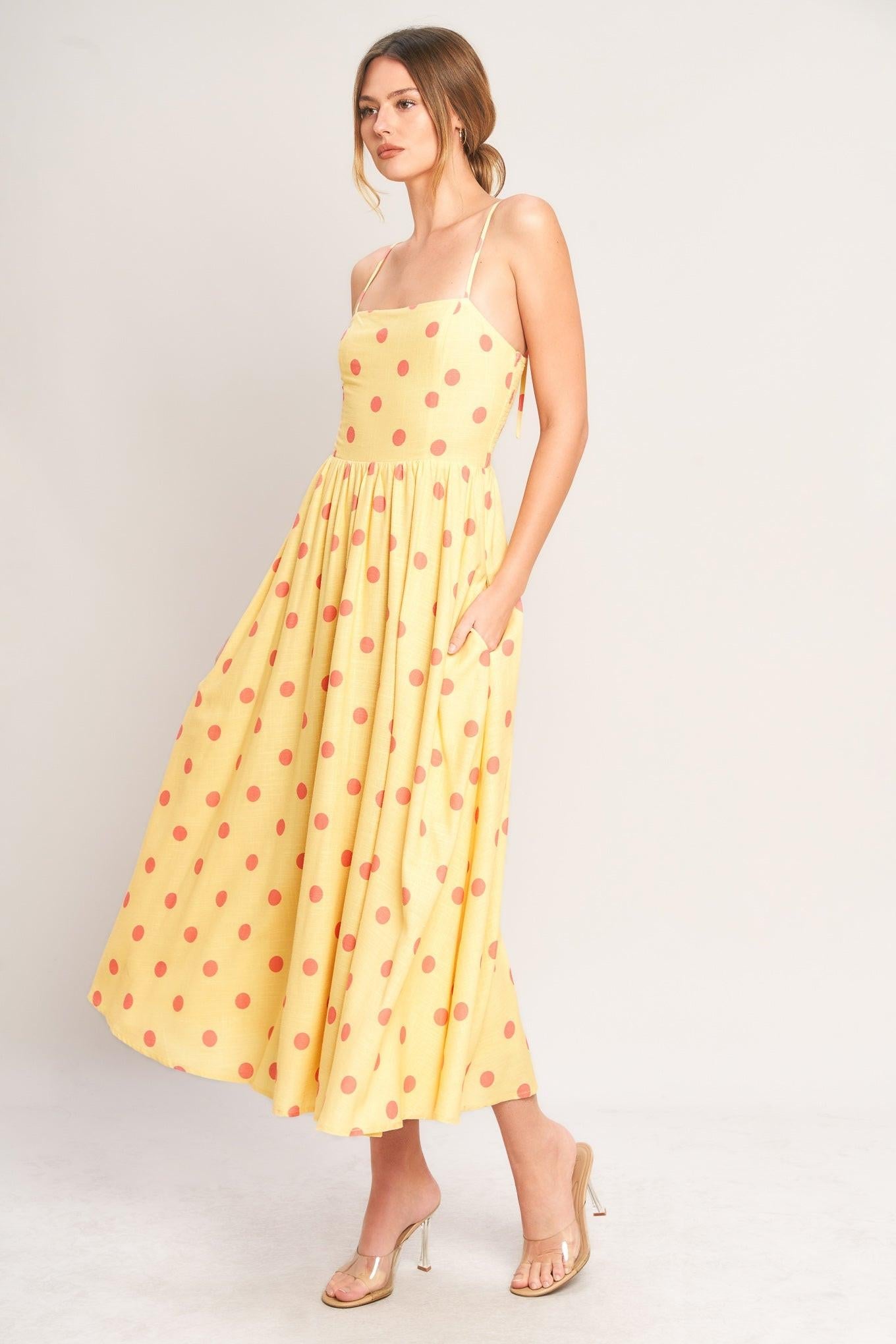 GOLDEN SUMMER POLKA WOVEN MIDI DRESS  DAME BOHEME