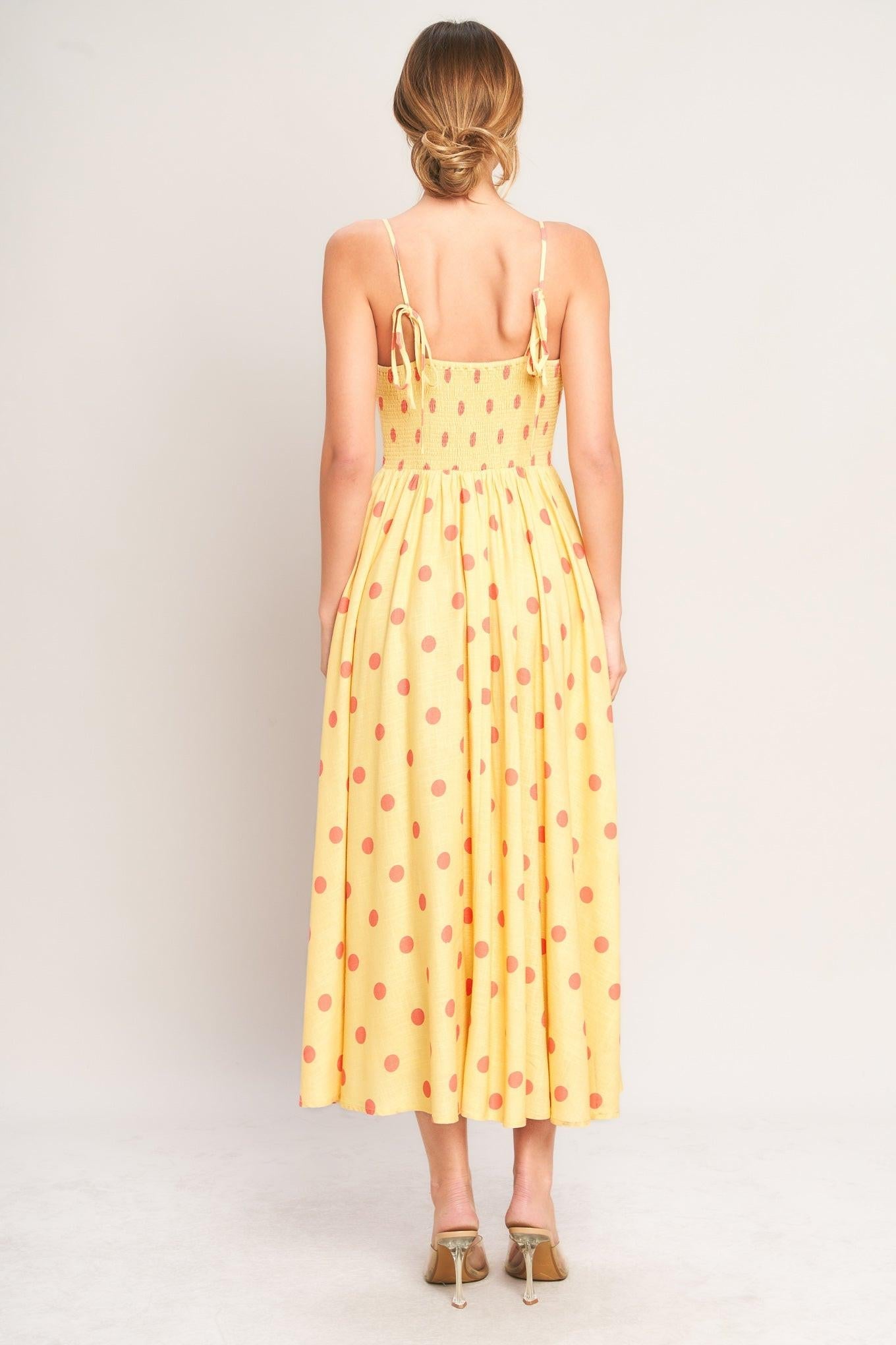 GOLDEN SUMMER POLKA WOVEN MIDI DRESS  DAME BOHEME