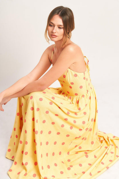 GOLDEN SUMMER POLKA WOVEN MIDI DRESS  DAME BOHEME