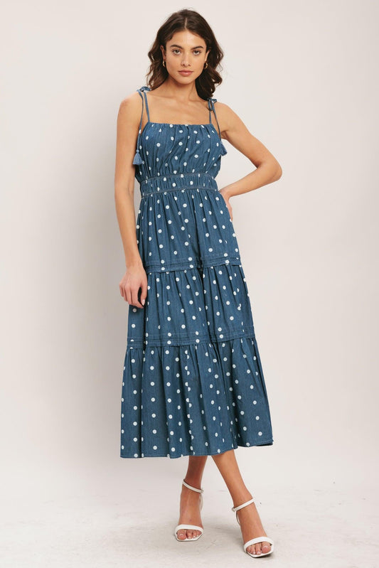 NAUTICAL DOT DENIM MIDI DRESS  DAME BOHEME