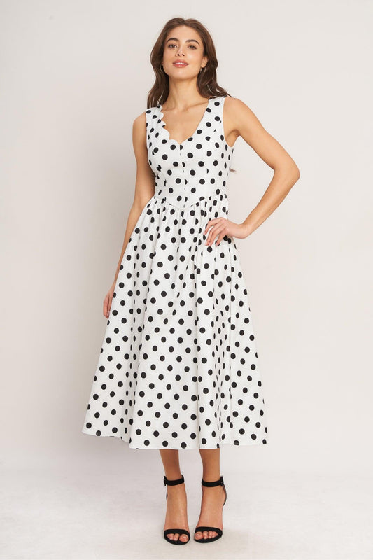 VINTAGE WHISPER POLKA WOVEN MIDI DRESS  DAME BOHEME