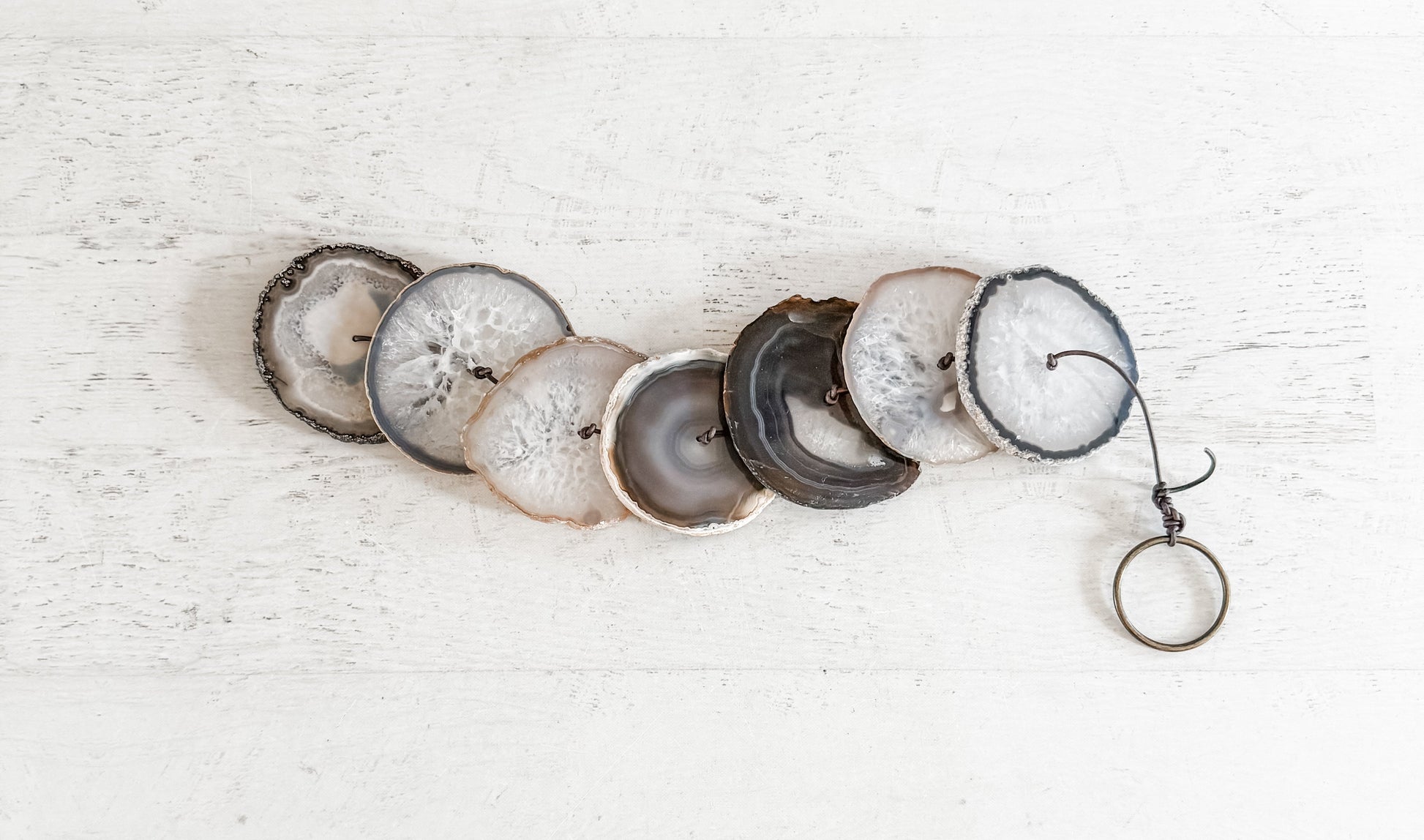 Gray Agate Gemstone Hanging for Wall or Ceiling - Charcoal Design  DAME BOHEME