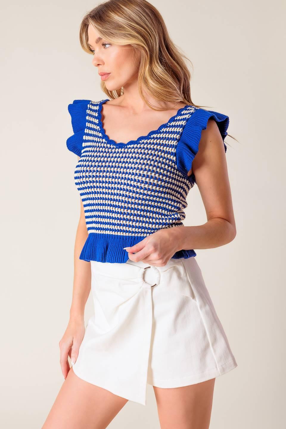 OUT WEST BLUE SWEATER KNIT TOP  DAME BOHEME