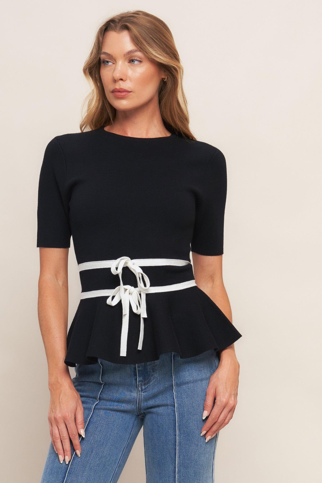 SUNLIT GROVE BLACK SWEATER KNIT TOP  DAME BOHEME