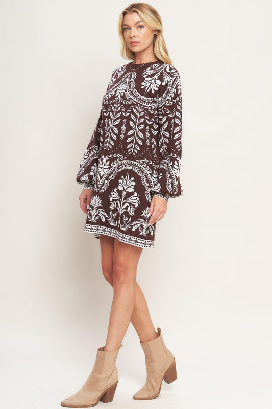 TERRA TAPESTRY SWEATER KNIT MINI DRESS  DAME BOHEME