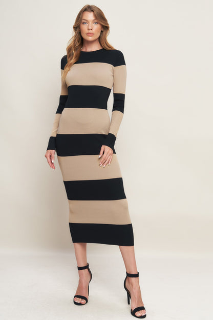 MODERN ATTITUDE STRIIP SWEATER MIDI DRESS  DAME BOHEME