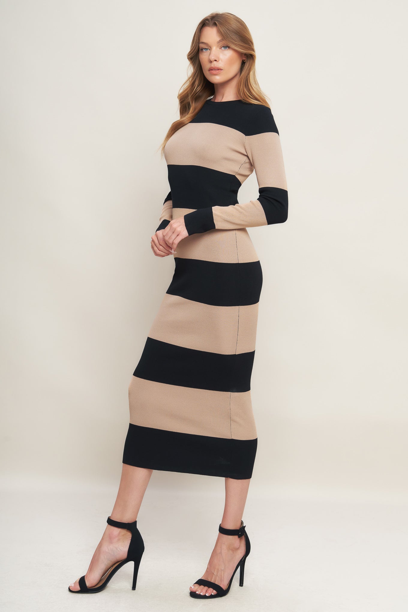 MODERN ATTITUDE STRIIP SWEATER MIDI DRESS  DAME BOHEME