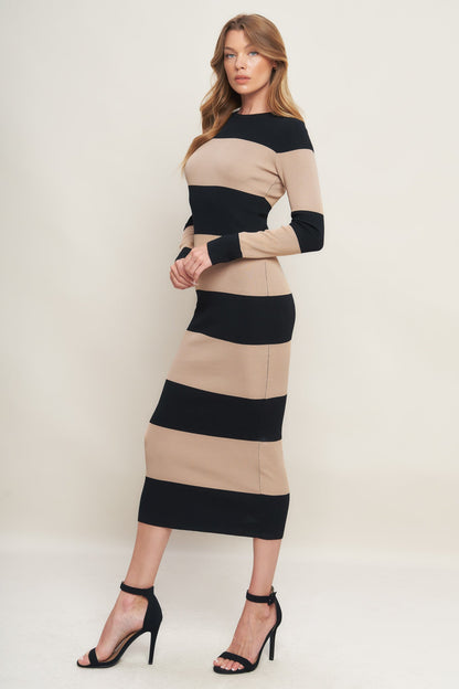 MODERN ATTITUDE STRIIP SWEATER MIDI DRESS  DAME BOHEME
